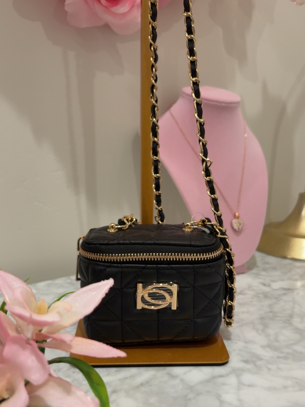 Mini black and gold Bebe quilted crossbody bag NWT